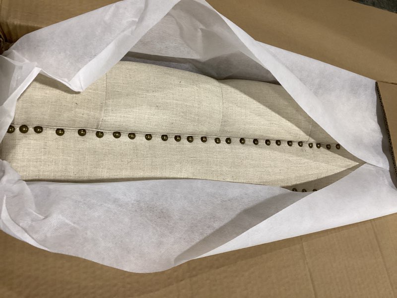 Condition photo showing As Is for square tuffed ottoman cream color 