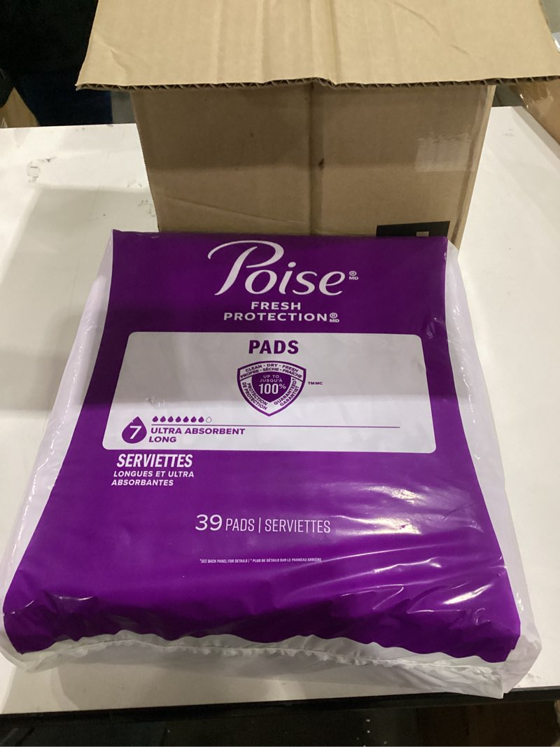 Condition photo showing New/Like New for poise incontinence & postpartum pads for bladder leaks, 7 drop ultra absorbency, long length, 78 count, packaging may vary long 78