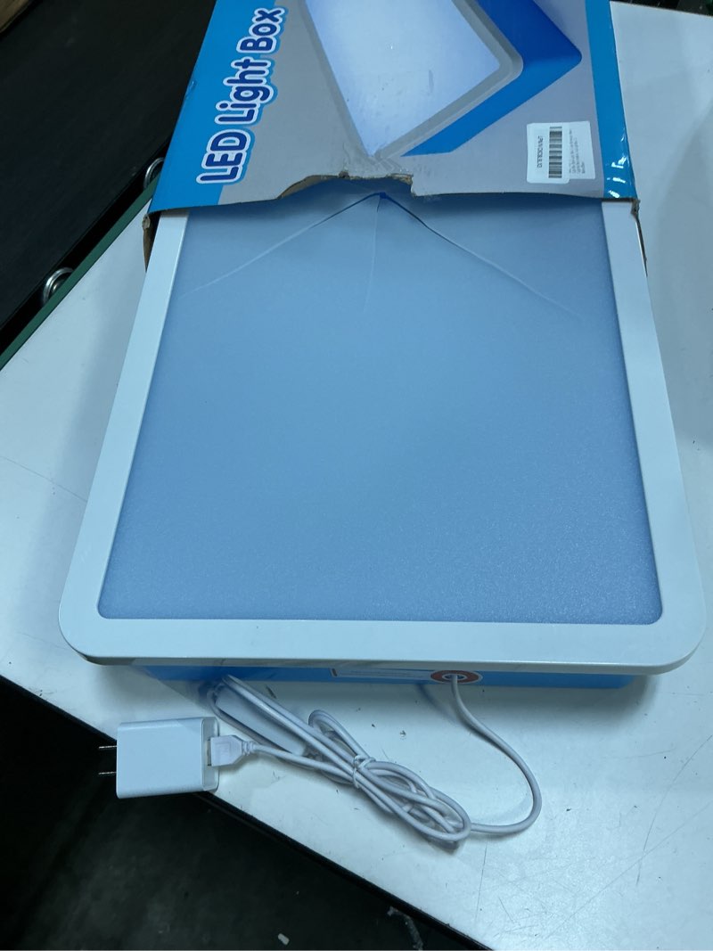 Condition photo showing As Is for led light up table for kids, shine bright light box with 10 levels & 3 color modes, portable dimmable box for tracing, magna-tiles, art & education, fits ikea flisat table, home & classroom(16" blue)