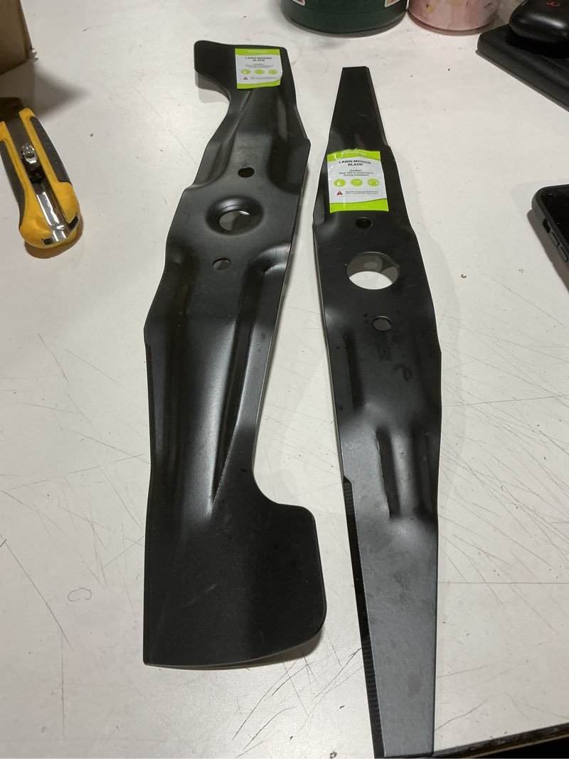 Condition photo showing As Is for lawn mower blades for honda hrr216 hrm215 series, high lift mulching blades for walk behind mowers, 21" twin blade set replaces oem no. 72531-ve2-020, 72511-ve1-020 (set of 2)