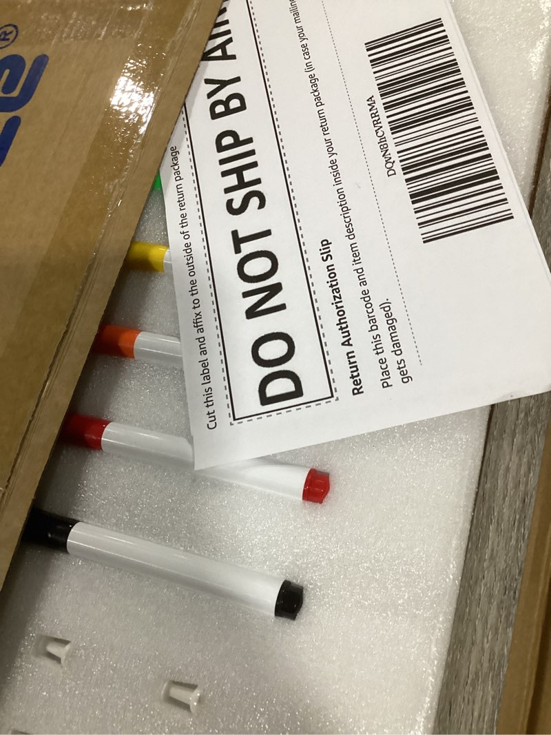 Condition photo showing As Is for Magnetic White Board Hanging 18" x 12" for Wall, Small Dry Erase Board for Kids, Kitchen, Office, Includes 1 Eraser, 2 Markers, 4 Magnets, Pen Tray, Silver Aluminum Frame 18"W x 12"H