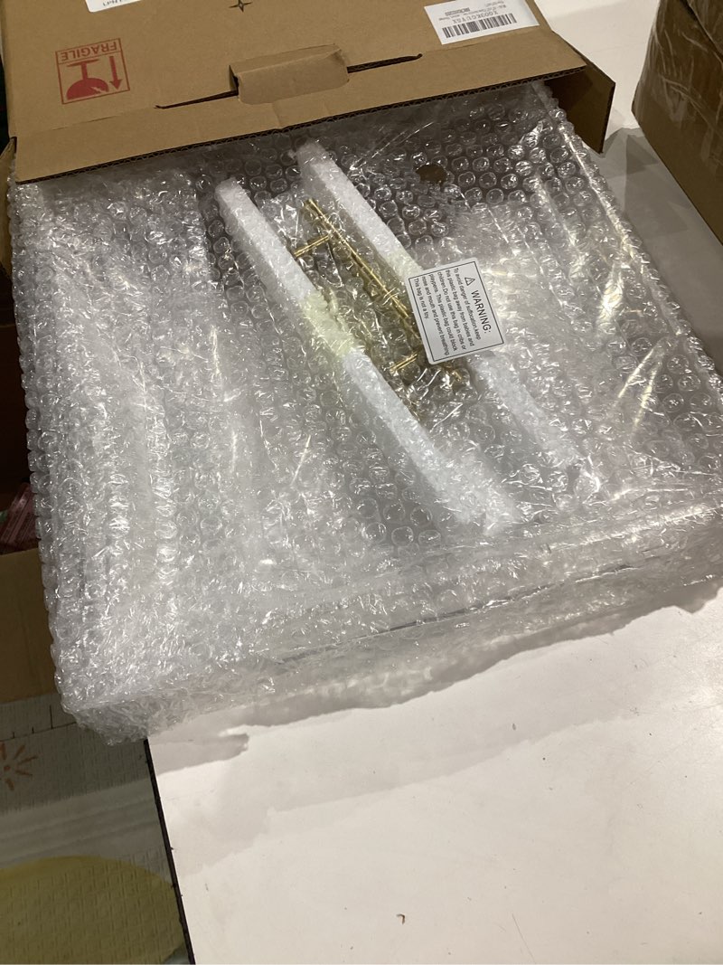 Condition photo showing Good Condition for 12"x12" clear acrylic serving tray with golden handles, sturdy huge capacity acrylic trays for coffee, juice, kitchen and desk organizer, storage tray (12"x12") 12" x 12" x 2"