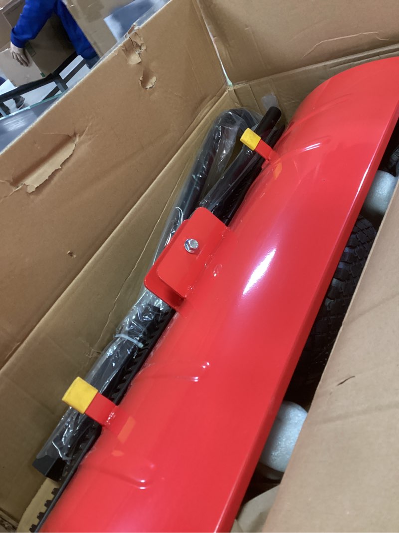 Condition photo showing New/Like New for Single Rod Snow Shovel with Wheels, 20 * 29 Inch Heavy Duty Steel Snow Pusher, Adjustable 5-Position Angle & Height Handle, Durable Snow Remover for Driveway, Sidewalks, Yards & Patios, Silver Silver 29Wx 20H