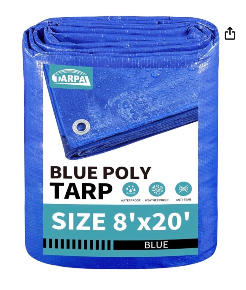 tarpal 8x20 feet blue tarp, 8mil medium duty tarps waterproof, tear resistant with metal grommets, s