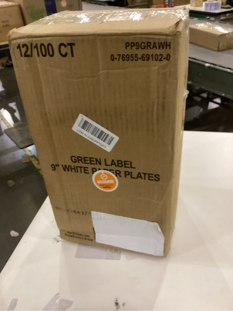 Condition photo showing New/Like New for AJM Packaging - AJMPP9GRAWH Corporation PP9GRAWH Paper Plates, 9" Diameter, White, 12 Packs of 100 (Case of 1200)