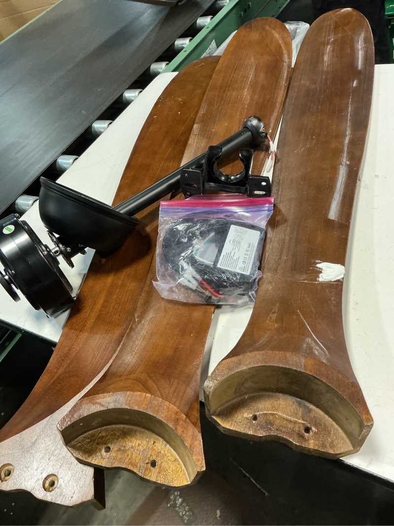 Condition photo showing As Is for haipeel wood ceiling fans without lights, 84 inch extra large ceiling fan no light with remote, high cfm indoor outdoor ceiling fan no light 3 blade propeller for patios farmhouse garage, dark walnut dark walnut 84 inch