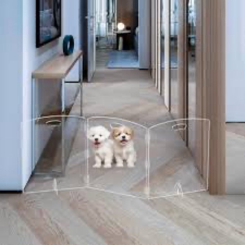 clear acrylic dog gate, freestanding pet gate for doorways indoor, foldable acrylic dog playpen no d