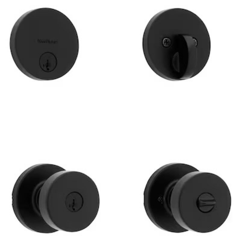 kwikset pismo matte black interior or single-cylinder deadbolt and keyed entry door knob