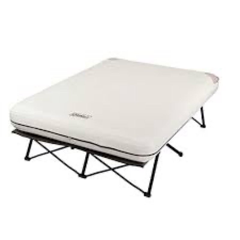 coleman queen-size airbed cot combination, folding air mattress with steel frame & side table
