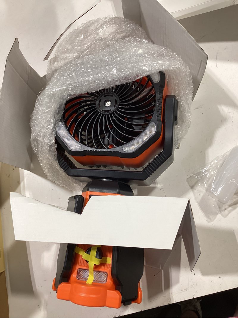 Condition photo showing Good Condition for untested 24000mah solar camping fan with stand, rechargeable battery operated oscillating fan with remote&led light, height adjustable misting tent fan, timer, hook, portable tent fan for picnic travel