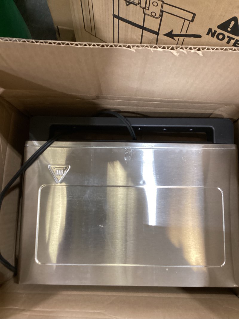Condition photo showing As Is for gourmia toaster oven digital air fryer - convection mode with 4 slice capacity, 3 rack positions, 12 presets, toast, bagel, bake, roast, broil, dehydrate, popcorn, fits 9" pizza, stainless steel large silver