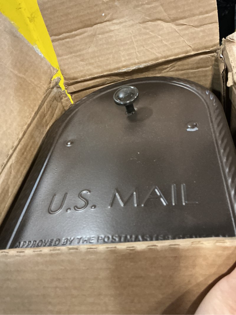 Condition photo showing Good Condition for architectural mailboxes edwards post mount mailbox bronze: steel outdoor mailbox, dark yellow, adult assembly required