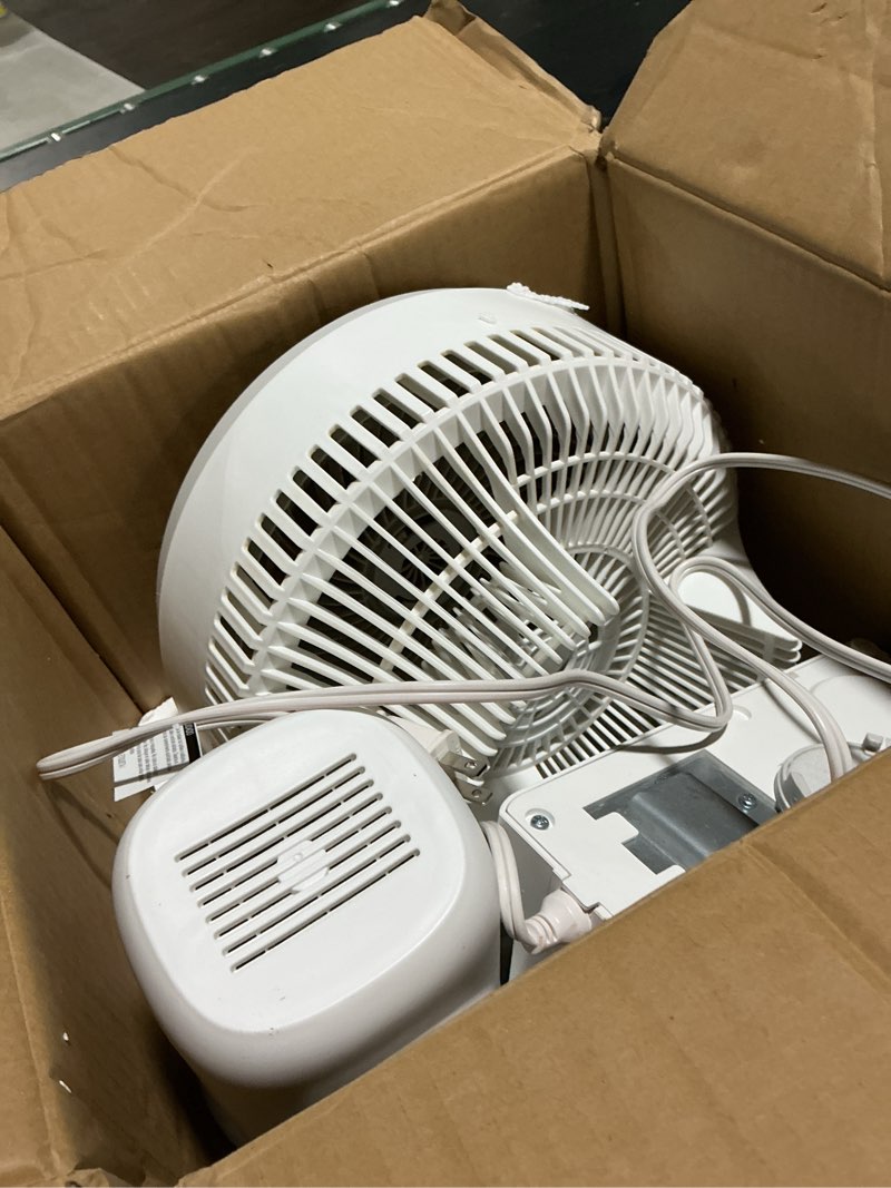 Condition photo showing As Is for pelonis 9 inch wall mount fan with remote control, osicllating fan with 26ft powerful airflow, 3 speed & 3 modes, auto 90° horizontal & 68° vertical tilt, indoor, 36db, ideal for home, garage, gym