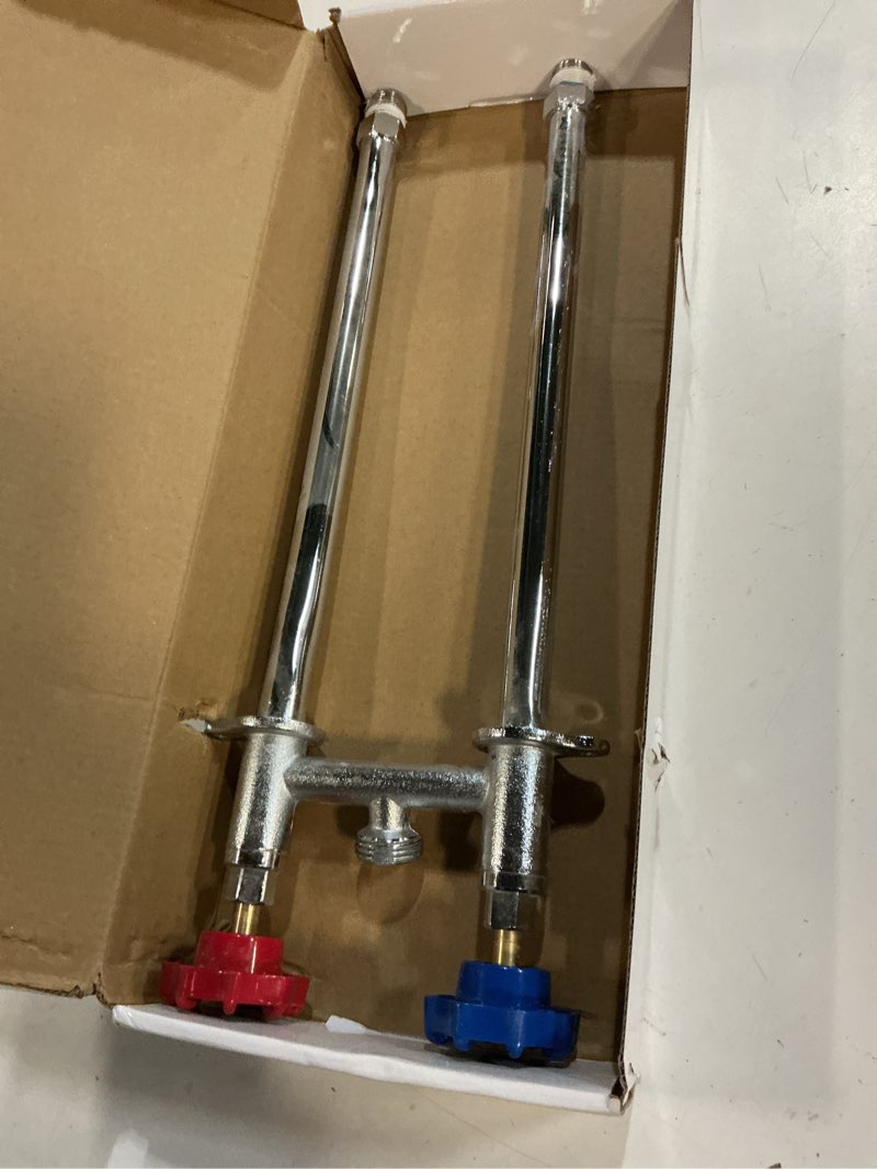 Condition photo showing Good Condition for whk 12 inch frost free outdoor water spigot faucet supply hot and cold outdoor water faucet 1/2 inch mip x 3/4 inch hose bibb freeze proof hose bib wall hydrant sillcock(brass,chrome) 12 inch 1/2'' mip x 3/4" ght outdoor faucet
