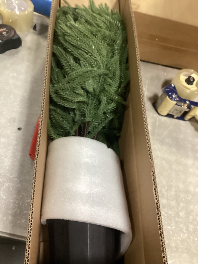 Condition photo showing Good Condition for BLOSMON Christmas Norfolk Pine Tree: 2.6ft Small Table Top Christmas Tree with Lights - Remote Control 70 LEDs Timer 8 Lighting Modes Wooden Pot - Mini Artificial Xmas Trees Desk Home Decor 2ft 6in