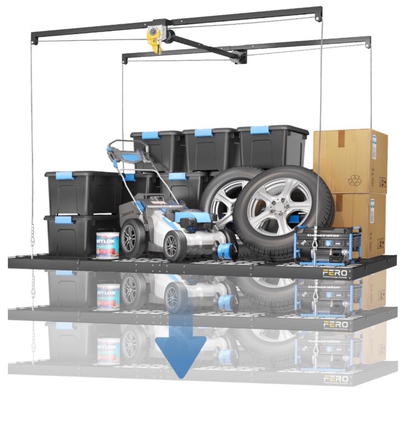 Garage Ceiling Storage Racks – 4x8 FT Overhead Garage Storage Rack with Safety Lock, Heavy-Duty Ceiling 