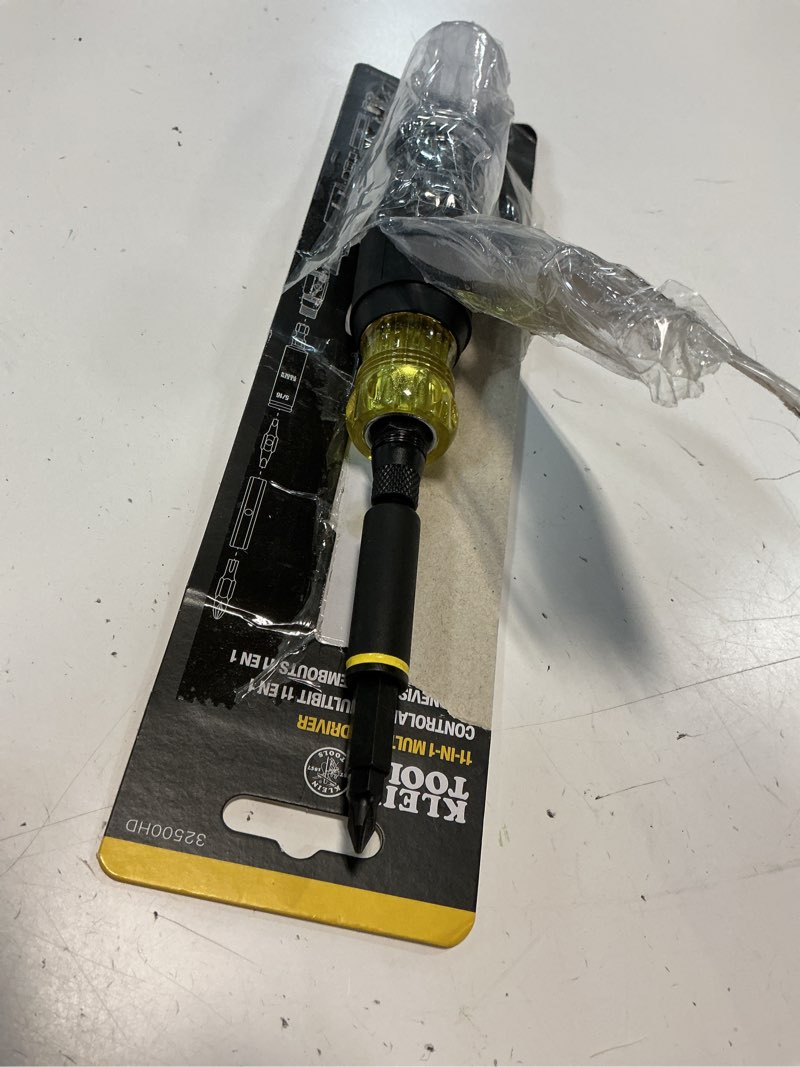 Condition photo showing As Is for klein tools 32500hd multi-bit screwdriver/nut driver, impact rated 11-in-1 tool with phillips, slotted, square and torx tips