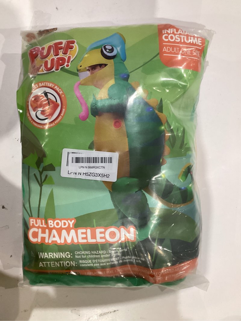 Condition photo showing New/Like New for spooktacular creations adult inflatable costume full body light-up chameleon air blow-up deluxe halloween costume