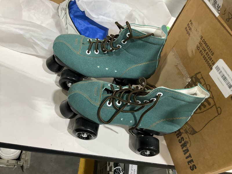 Condition photo showing As Is for XUDREZ Cowhide Roller Skates for Women and Men High-Top Shoes Double-Row Design,Adjustable Classic Premium Roller Skates blue 38-US Men 5.5-Women 7