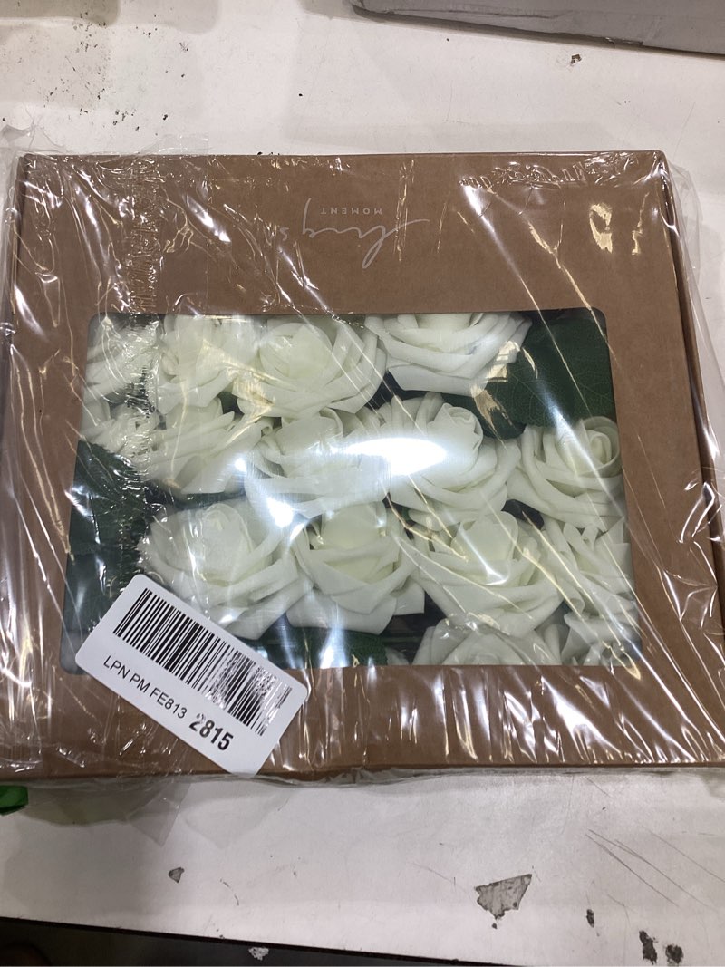 Condition photo showing New/Like New for Ling's Moment Artificial Flowers 25Pcs Ivory Roses Decor w/Stems,3" Real Touch DIY Foam Floral for Wedding Bouquet/Centerpieces, Outdoors Party Backdrop, Room/Table, and Garden/Pot Decorations Wht- Ivory 25Pcs