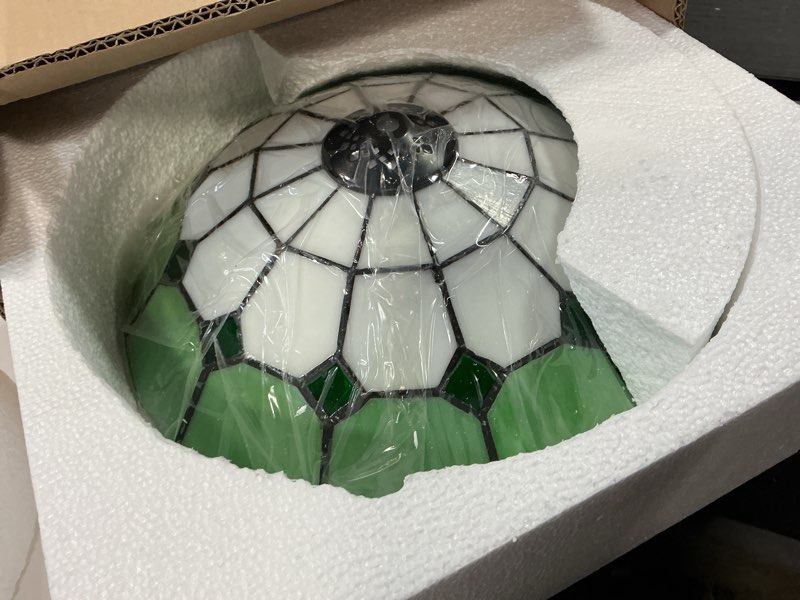 Condition photo showing As Is for 12 inch Vintage Tiffany Style Glass Flush Mount Ceiling Lighting Fixtures Retro Rural Pastoral Classical Lamp LED Chandelier Semi Flush Mount Lights Lamps (12 Inch Green)