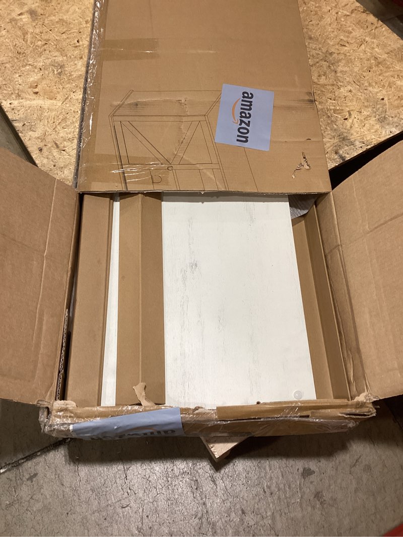 Condition photo showing Good Condition for VASAGLE Farmhouse TV Stand for TVs up to 80 Inches, Entertainment Center with Storage Cabinets and Sliding Barn Doors, Media Console Table for Living Room, Rustic White and Honey Brown ULTV537W01