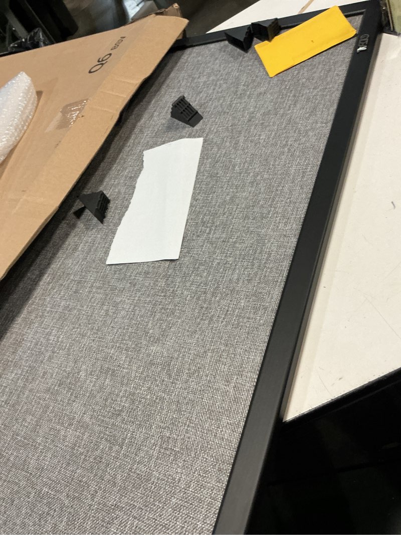 Condition photo showing Good Condition for bulletin board 36 x 24 inch, 100% wood framed canvas cork board with grey fabric, wall mounted notice board for home office school black frame with gray fabric 36" x 24"