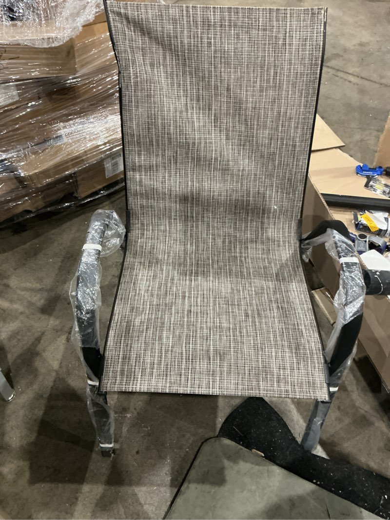 Condition photo showing As Is for 1k+ bought last week style selections pelham bay stackable black metal frame stationary dining chair with tan padded