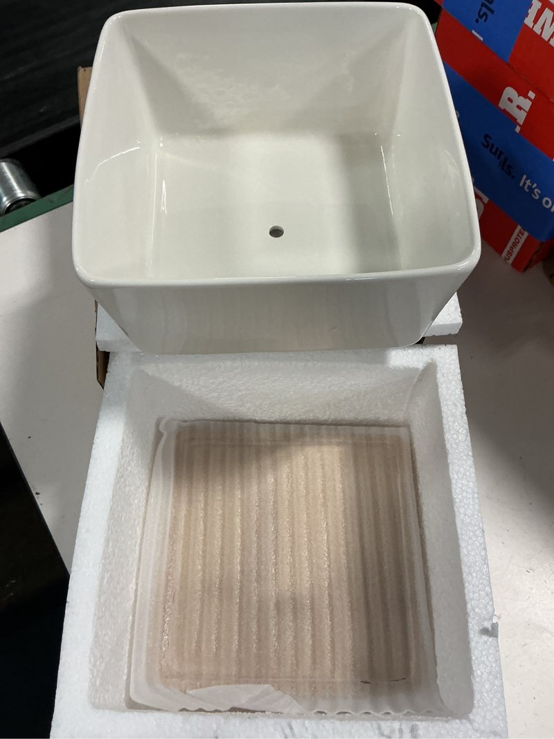 Condition photo showing New/Like New for 7 inch square white ceramic succulent cactus plants planter pot with drainage bamboo tray ?large?