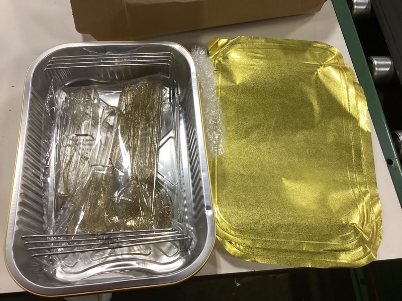 Condition photo showing Good Condition for maxcheck 4 sets disposable chafing dishes buffet set chafer wire racks buffet stand kit dish serving trays food warmer catering supplies included serving utensils and stand (small) 4 small