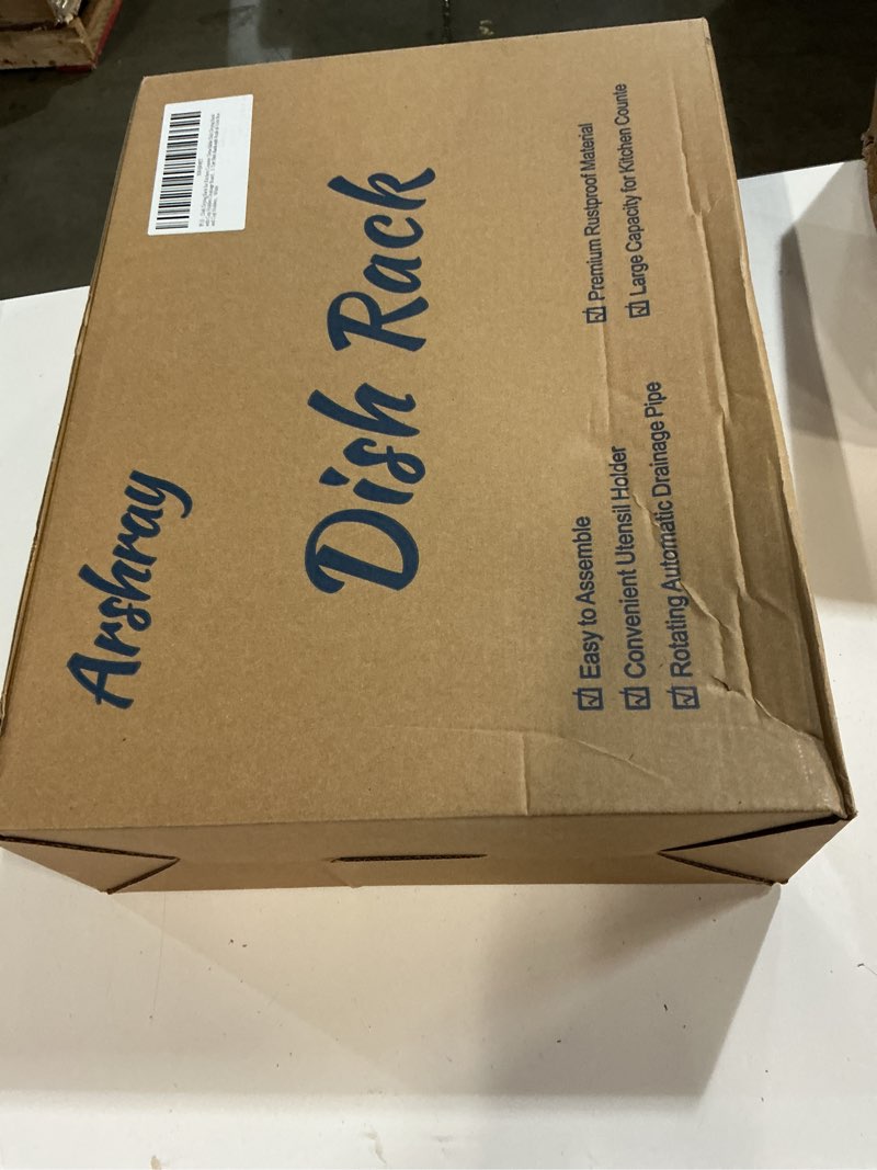 Condition photo showing New/Like New for arshray Dish Drying Rack 2-Tier Dish Racks for Kitchen Counter, Adjustable Spout Auto-Draining Dish Rack, Large Capacity for Plates, Bowls, Cups, Tableware?Dish Drainer with Drainboard,White 2 Tier - White Metal