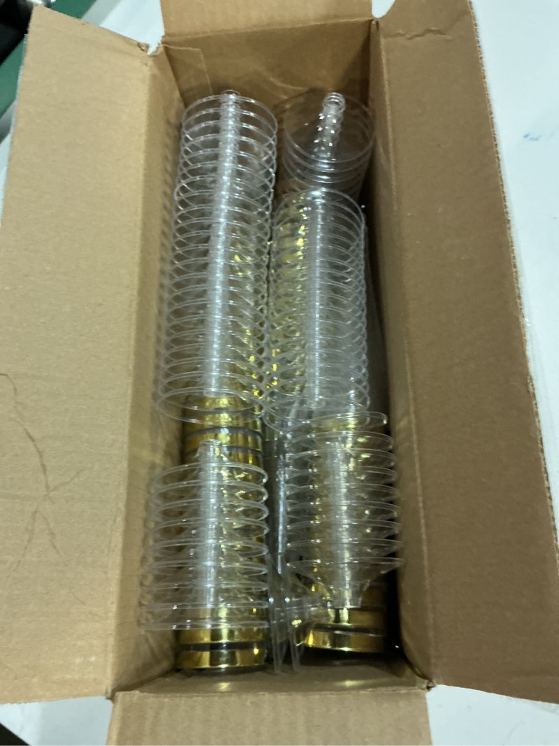 Condition photo showing Good Condition for reli. champagne flutes plastic | 110 pack | 4.5 oz - gold rim clear | premium plastic champagne flutes | party-perfect for celebrations