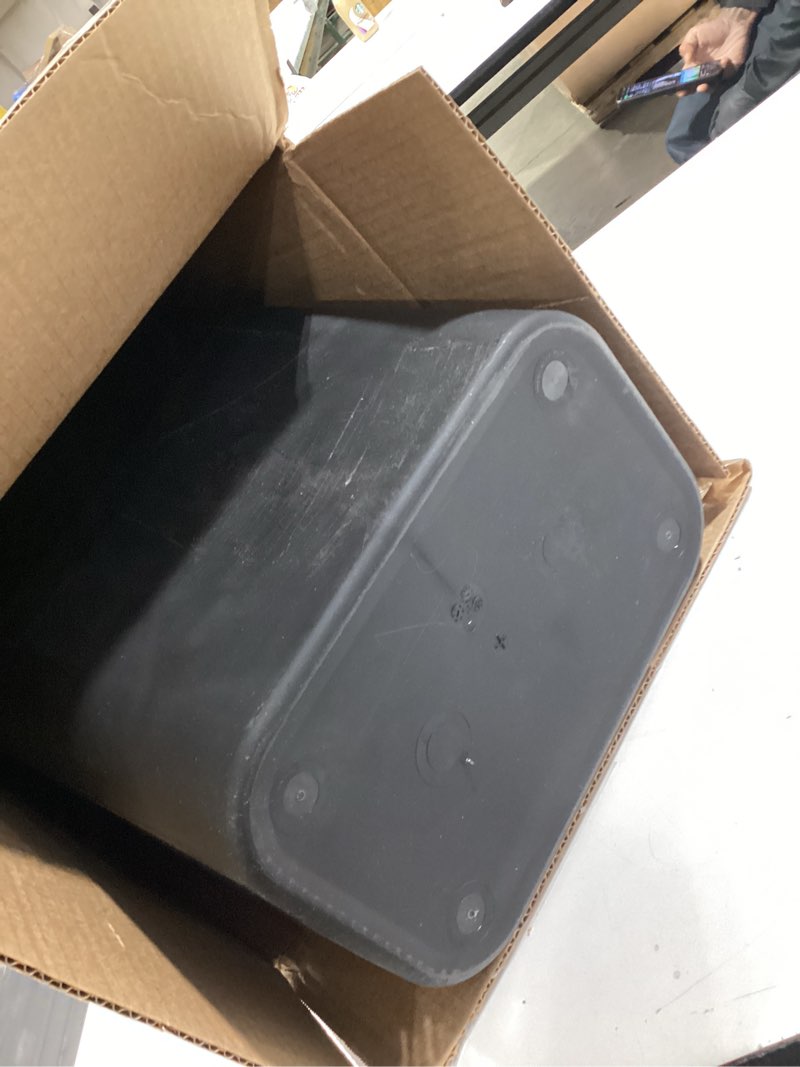 Condition photo showing As Is for amazon basics rectangular commercial office wastebasket, easy to clean, space-saving, 10 gallon, black black 10 gallon (pack of 1)