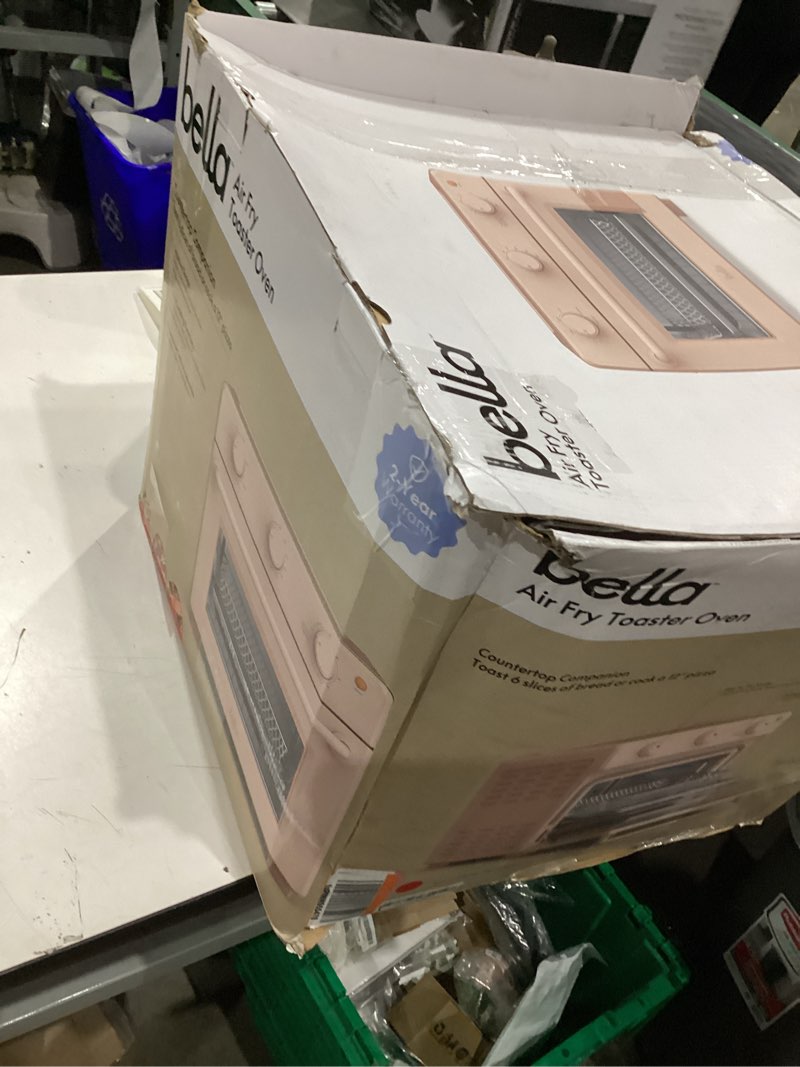 Condition photo showing As Is for bella Air Fry Toaster Oven, 7 Preset Cooking Options, Dishwasher-Safe EverGood Coated Trays Included, 60-Minute Auto Shutoff w Audible Timer, Power Indicator Light, 1700 Watt, Blossom