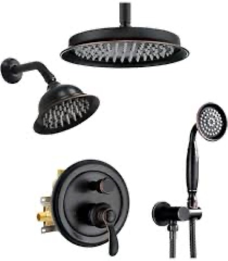 Homekicen Complete Antique Brass Shower System 9 Inch Rain Shower Head and Handheld Spray Combo 2 Wa
