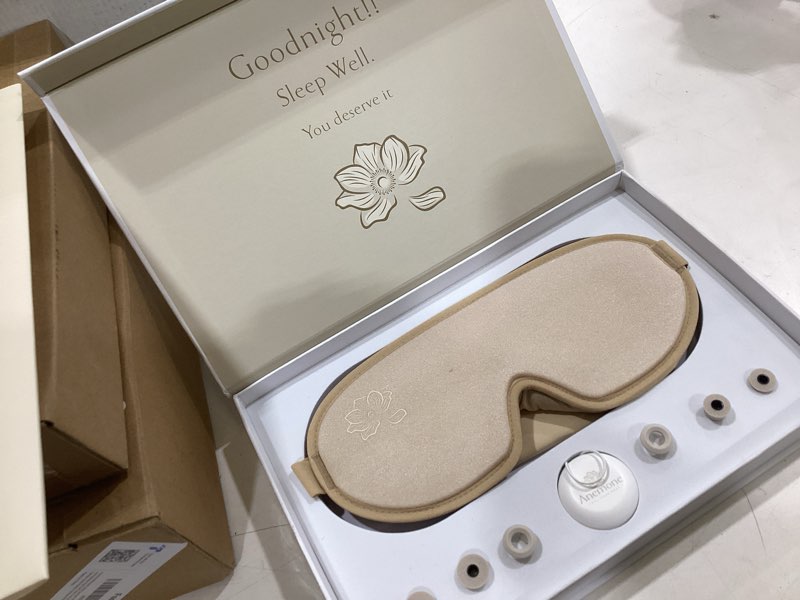 Condition photo showing New/Like New for anemone contour sleeping mask for women – softer than silk eye masks for sleep, complete blackout, zero eye pressure fit, lightweight, eye care, travel essentials included