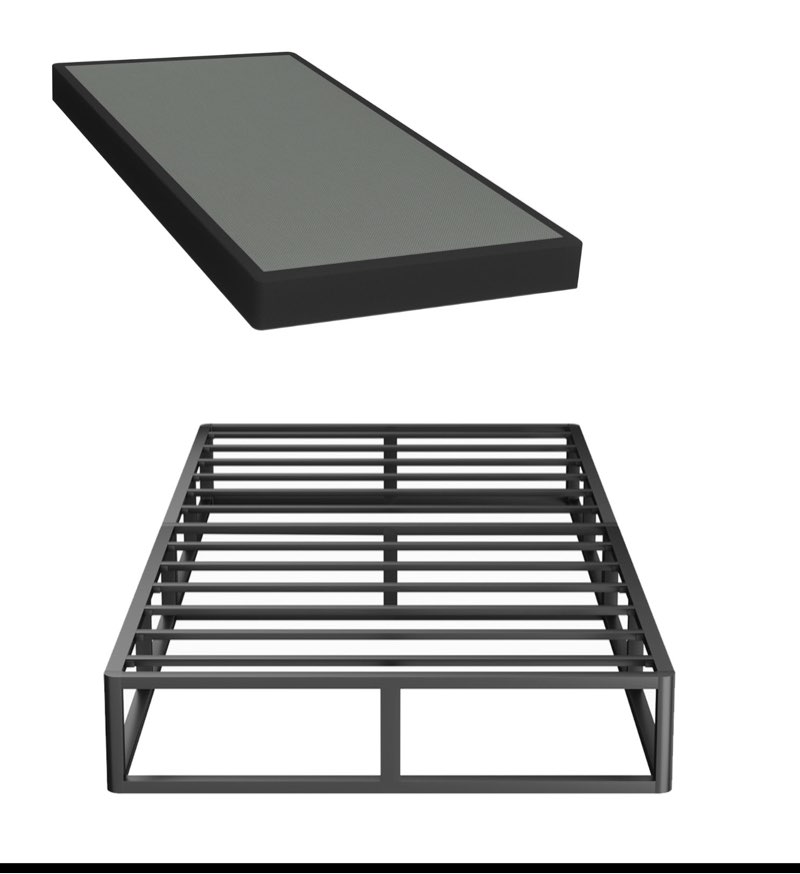 Box Spring 5 Inch Bed Base Mattress Foundation, Metal Bed Frame, Heavy Duty Platform with Cover, Twin, Easy Assembly, Noise Free, Black