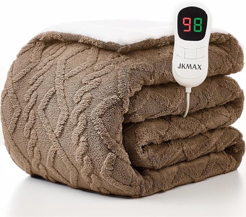 jkmax heated electric blanket full size-72"x84" heating blanket with 10 heating levels & 5 time sett