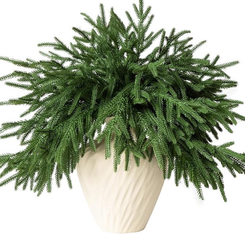 (Similar)12 Pcs Artificial Norfolk Pine Branches - 18" Realistic Faux Christmas Greenery Stems Fake Evergreen Cedar Picks Winter Greens for Vase DIY Crafts Garland Wreath Indoor Outdoor Holiday Decor