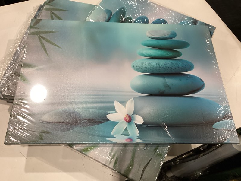 Condition photo showing New/Like New for doartdo zen canvas wall art teal wall decor spa water pictures zen stone bathroom decor white flowers prints for meditation yoga spa artwork framed (16.00" x 24.00") 16"l x 24"w
