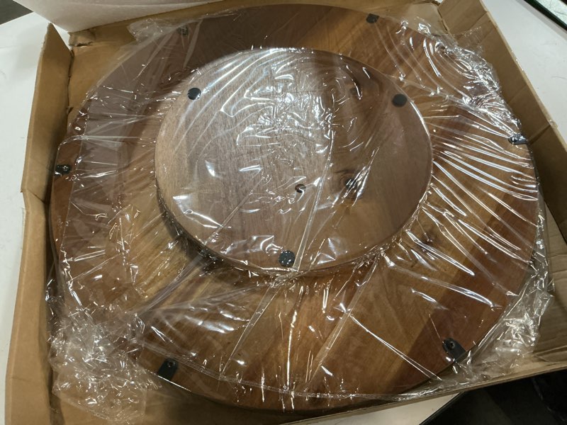 Condition photo showing Good Condition for acacia wood 21" lazy susan turntable organizer for table top, farmhouse extra large round lazy susan for serving kitchen countertop cabinet for charcuterie centerpiece, bathroom vanity tray decor