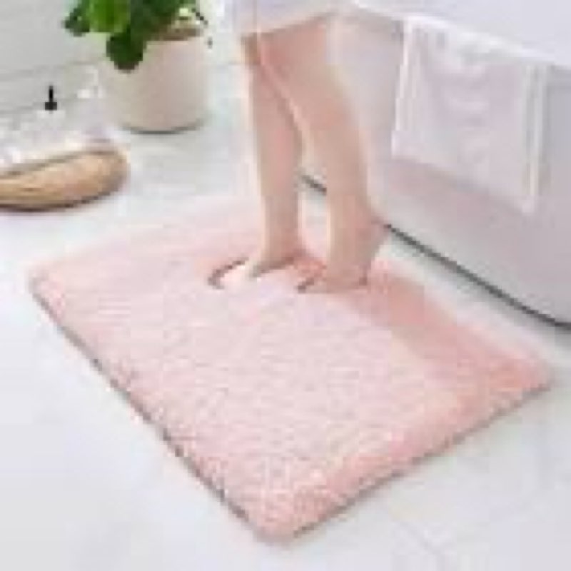 ilango pink bathroom rugs 24\" × 17\" non slip & super absorbent extra thick soft, washable bath mat for floor, non shedding microfiber plush holiday bath rug with rubber for shower sink pink 1'5\" x 2' (17''x24'' small bathroom rug)