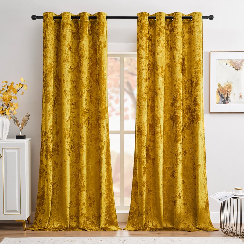 Velvet Crushed Curtains with Metal Grommets Room Darkening 2 Panel Set Curtain Color: Gold, Size per Panel: 52" W x 90" L