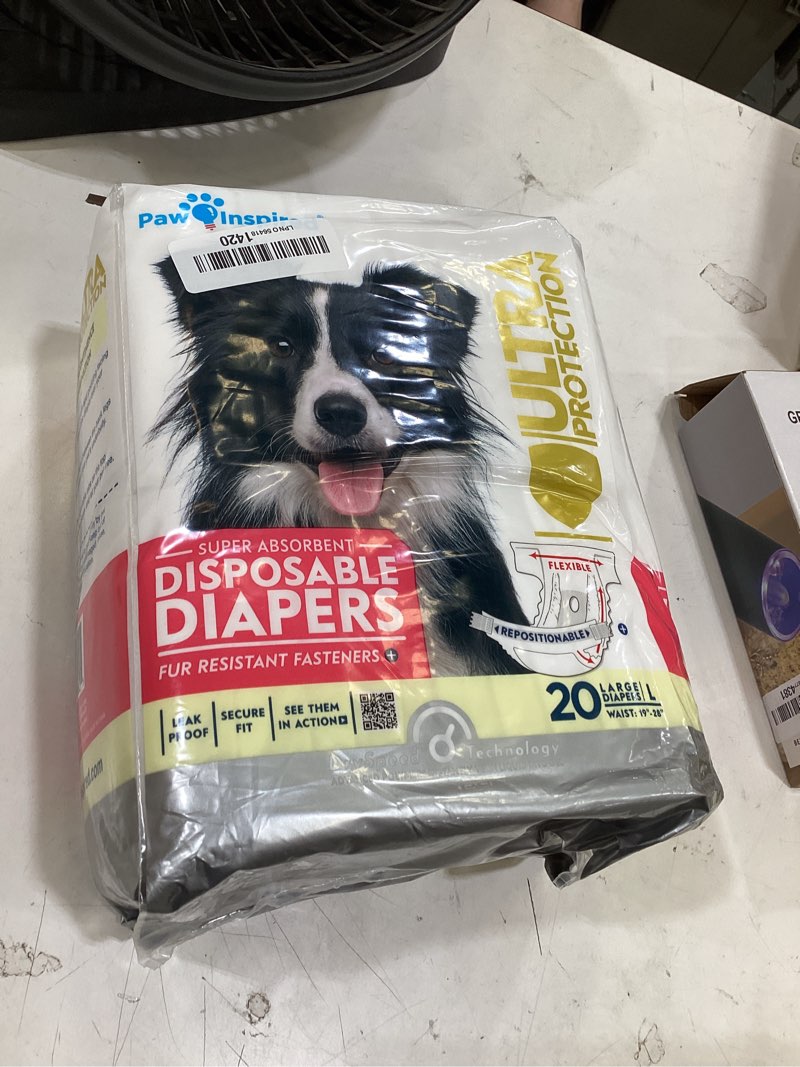 Condition photo showing Good Condition for paw inspired 20ct disposable dog diapers | female dog diapers ultra protection | diapers for dogs in heat, excitable urination, or incontinence (large) large (20 count)