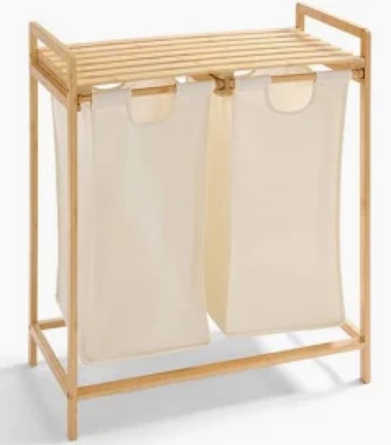 mdesign freestanding bamboo 2 section double laundry organizer hamper with removable storage sorter 