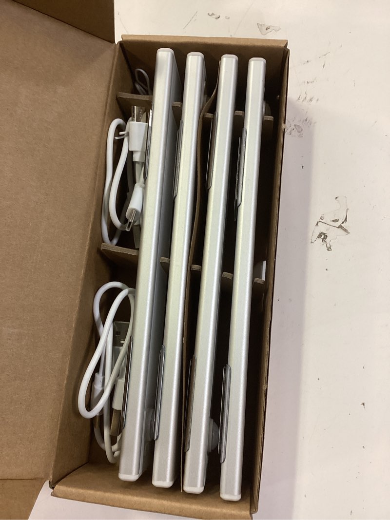 Condition photo showing Good Condition for 4 pack under cabinet lighting, rechargeable motion sensor light indoor, wireless dimmable magnetic closet lights, 32 led under counter lights for kitchen, wardrobe, stairs, white light 8inch white light