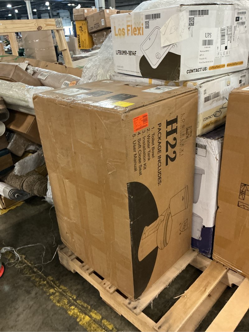 Condition photo showing New/Like New for 21 in. extra tall toilet, white 2-piece high toilet with elongated bowl, single flush 1.28 gpf, soft-close seat included