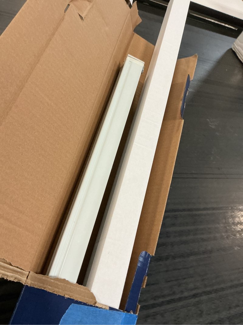 Condition photo showing As Is for levolor trim+go slat width 104-in x white aluminum headrail blinds