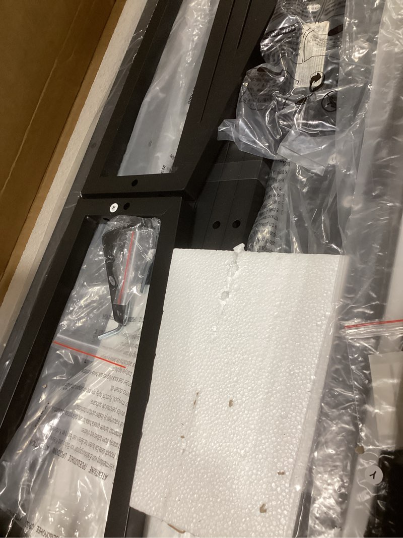 Condition photo showing Good Condition for MOTPK 45 Inch L Shaped Gaming Desk with Power Outlet & LED Lights, Computer Table with Corner Desktop Showcase for CPU Stand, Display Storage Shelf, Carbon Fiber Surface, Black Carbon Fiber Surface, Black 45 Inch