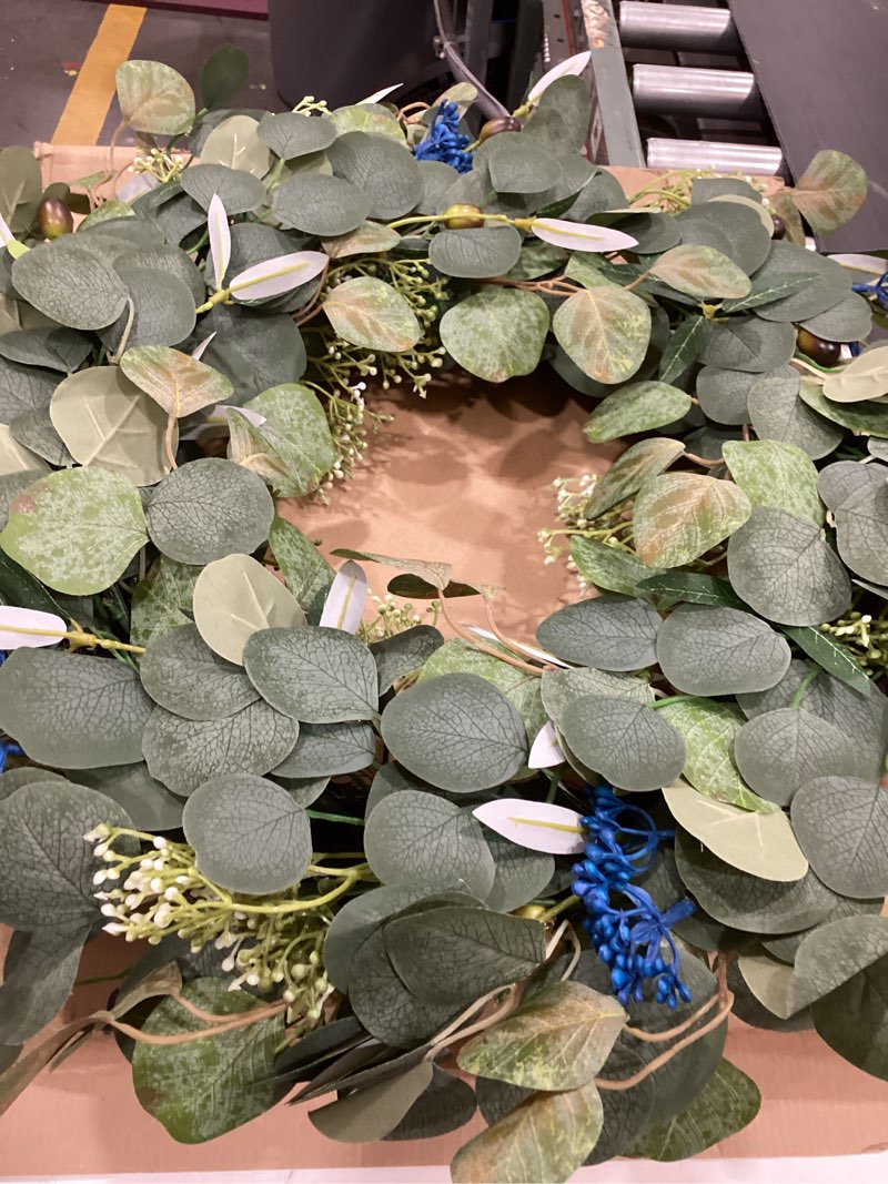 Condition photo showing Good Condition for violetevergarden 20 inch green wreaths for front door artificial eucalyptus wreath greenery wreath with berry for all seasons home wall window decorations